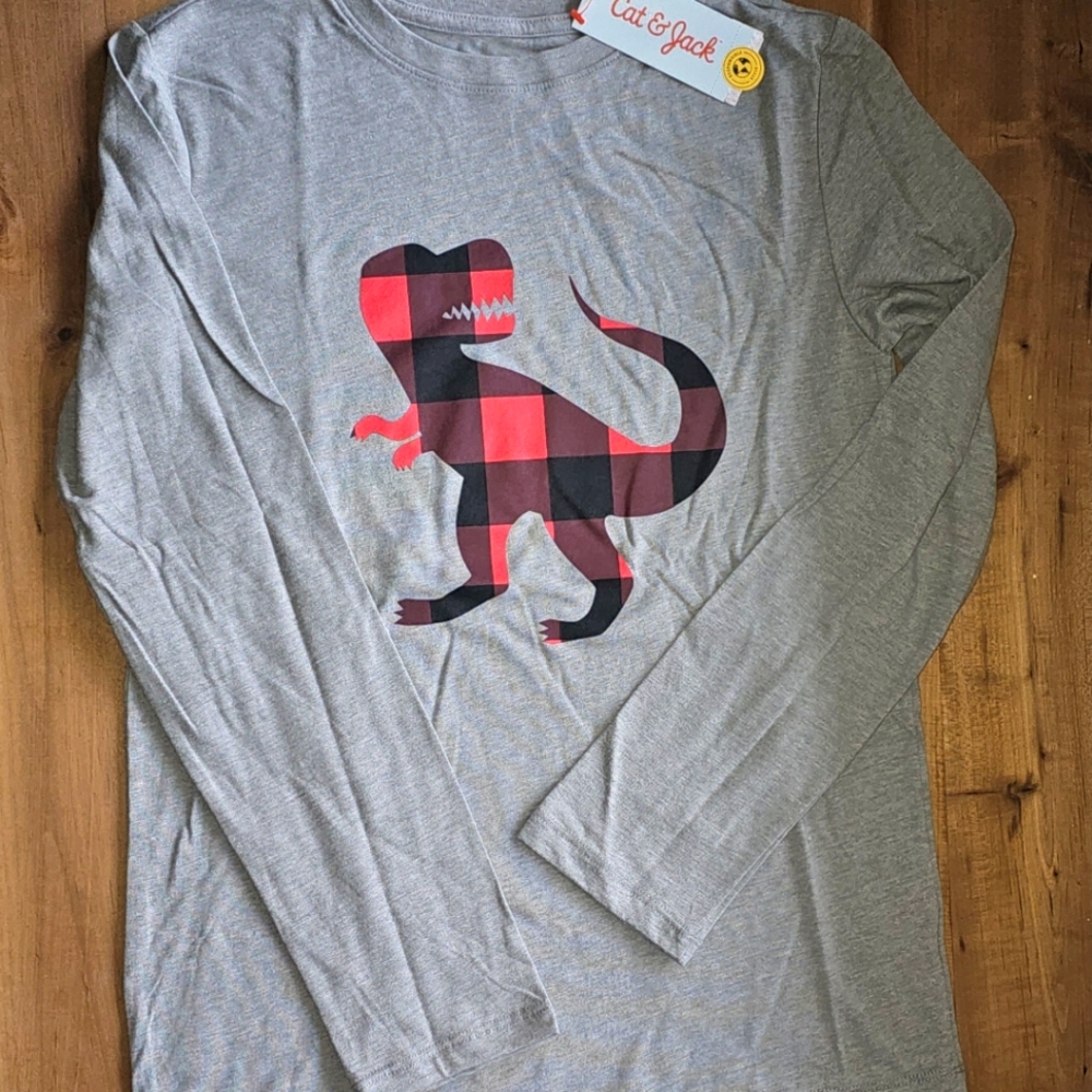 Boys Gray Flannel T-Rex Long sleeve Shirt